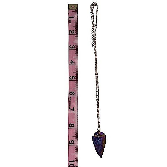 Arrowhead iridescent rainbow wire wrapped pendant necklace on gold chain NEW - Picture 8 of 11